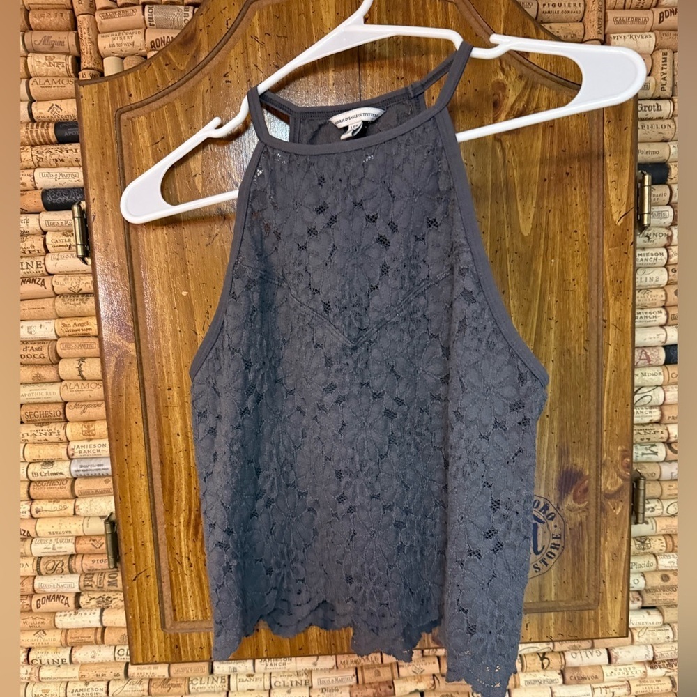 Y2K American Eagle lace open back high neck cropped tank size large - Picture 2 of 5